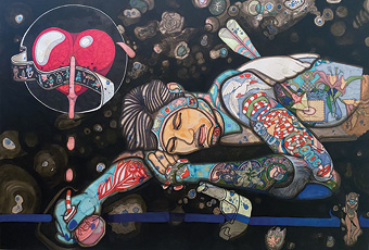 Constanze Deutsch „Amor“, 2017, Mixed Media auf Papier, 150 x 110 cm