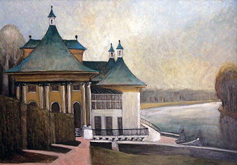 Friedrich Decker, Schloss Pillnitz (Wasserpalais), Öl auf Leinwand, 1992