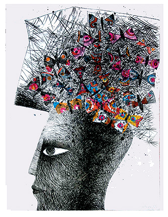 Margarita Pellegrin: Schmetterlinge im Kopf, Zeichnung, 2005